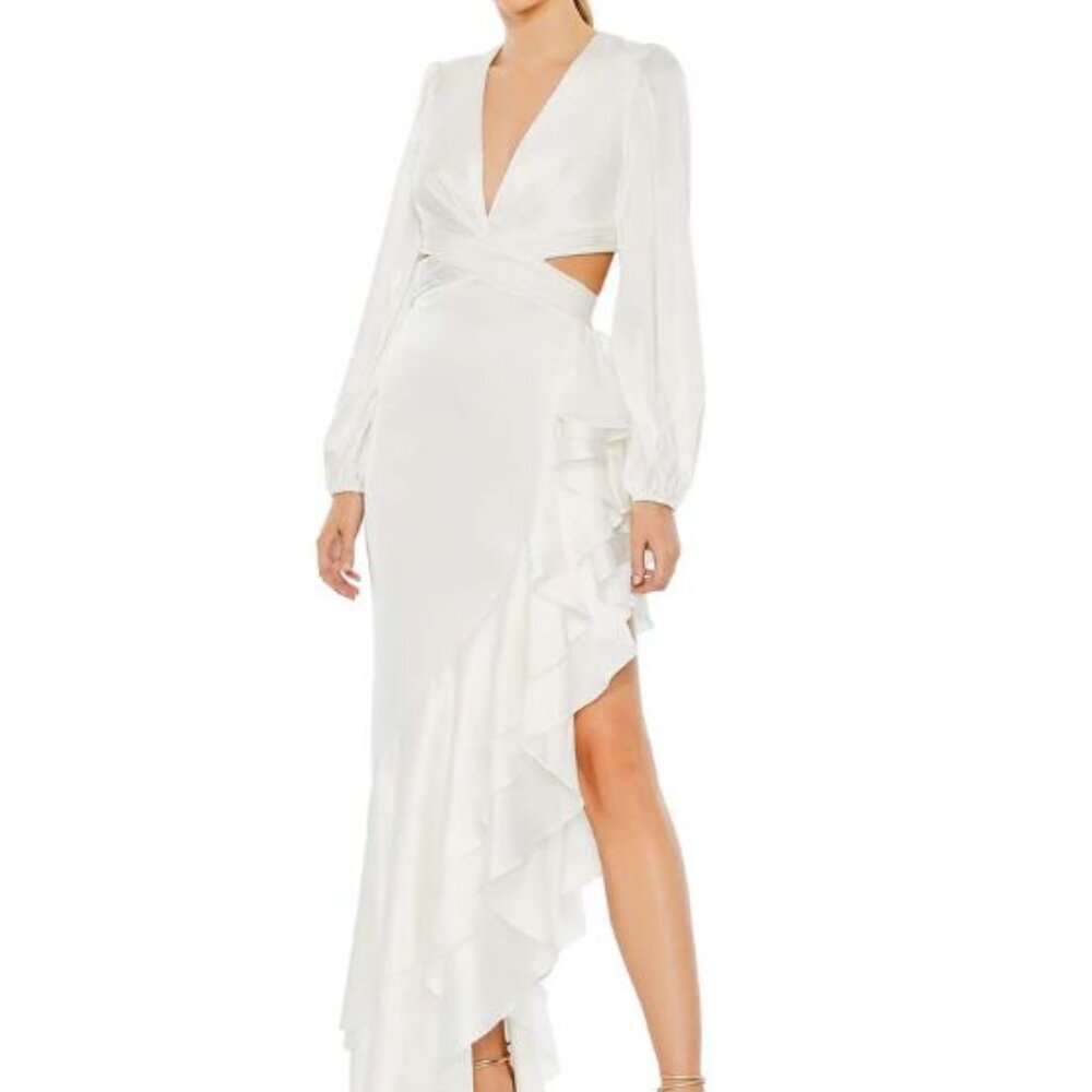 Mac Duggal Cut Out Asymmetrical Ruffled Gown